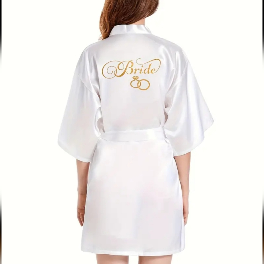 Luxurious Satin "BRIDE" Robe in Glitter Golden Writing ~ Gift, Honeymoon